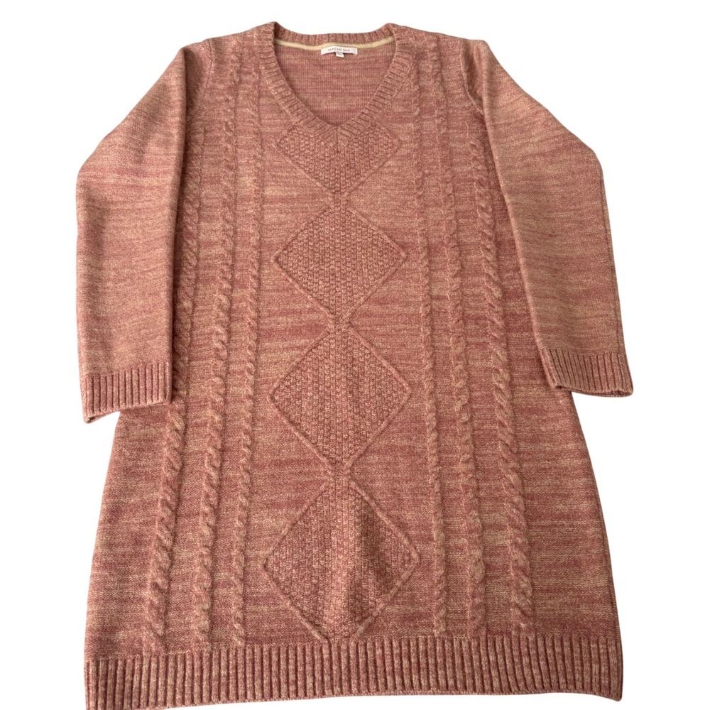 Skies Are Blue Mauve Pink Cable Knit Diamond V-Neck Sweater Dress M Winter